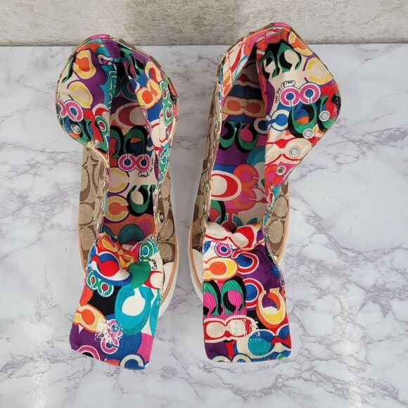 Coach Women's High Top Sneakers Brown Logo Canvas and Pink Embroidery - Picture 2 of 16